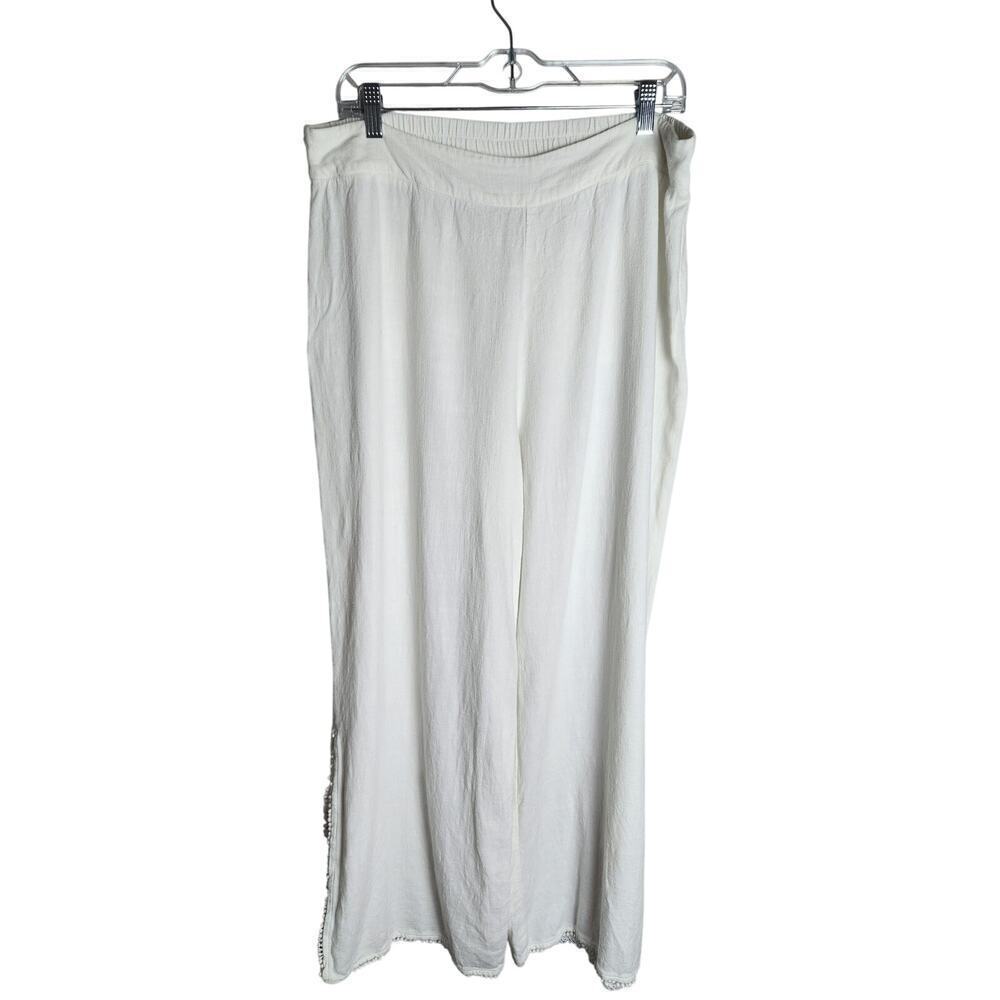 Soft Surroundings pull on linen blend beach pants sz L Gauzy slit leg stretch - Picture 1 of 10